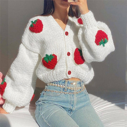 Pull cardigan ample avec motif fraise