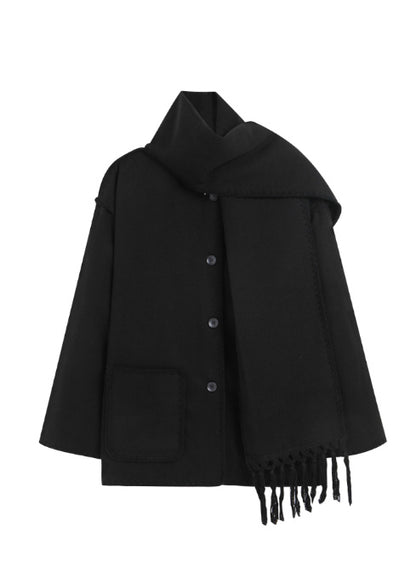 Manteau en Laine avec Écharpe Intégrée