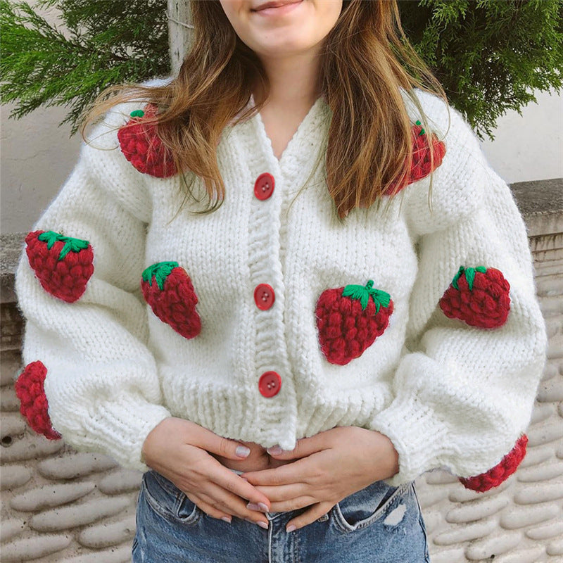 Pull cardigan ample avec motif fraise