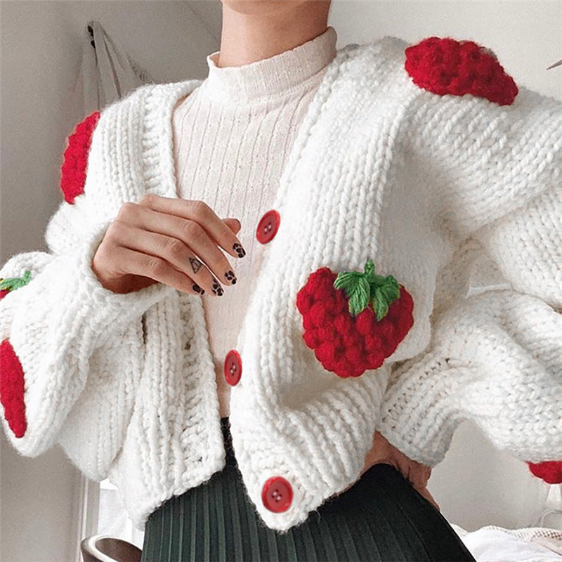 Pull cardigan ample avec motif fraise